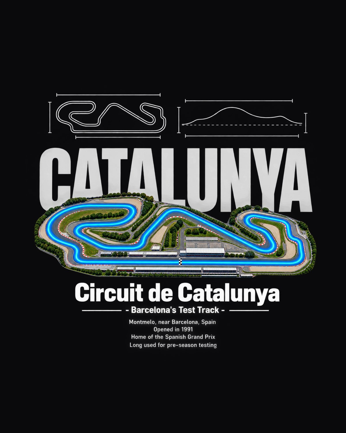 Circuit de Catalunya Track Layout Blueprint Full-Back Graphic Tee design only