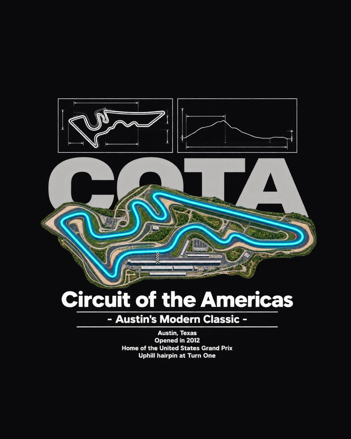Circuit of the Americas Track Layout Blueprint Full-Back Graphic Tee design only
