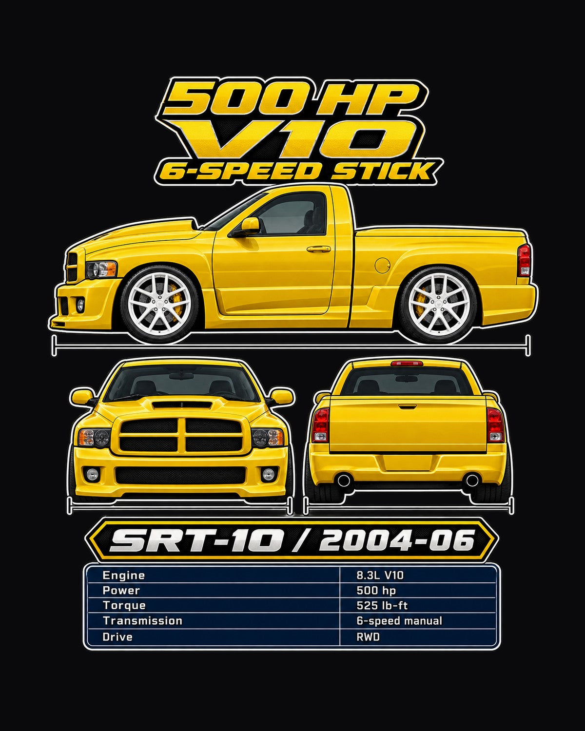 Dodge RAM Srt10 Spec Sheet Full-Back Graphic Tee design only