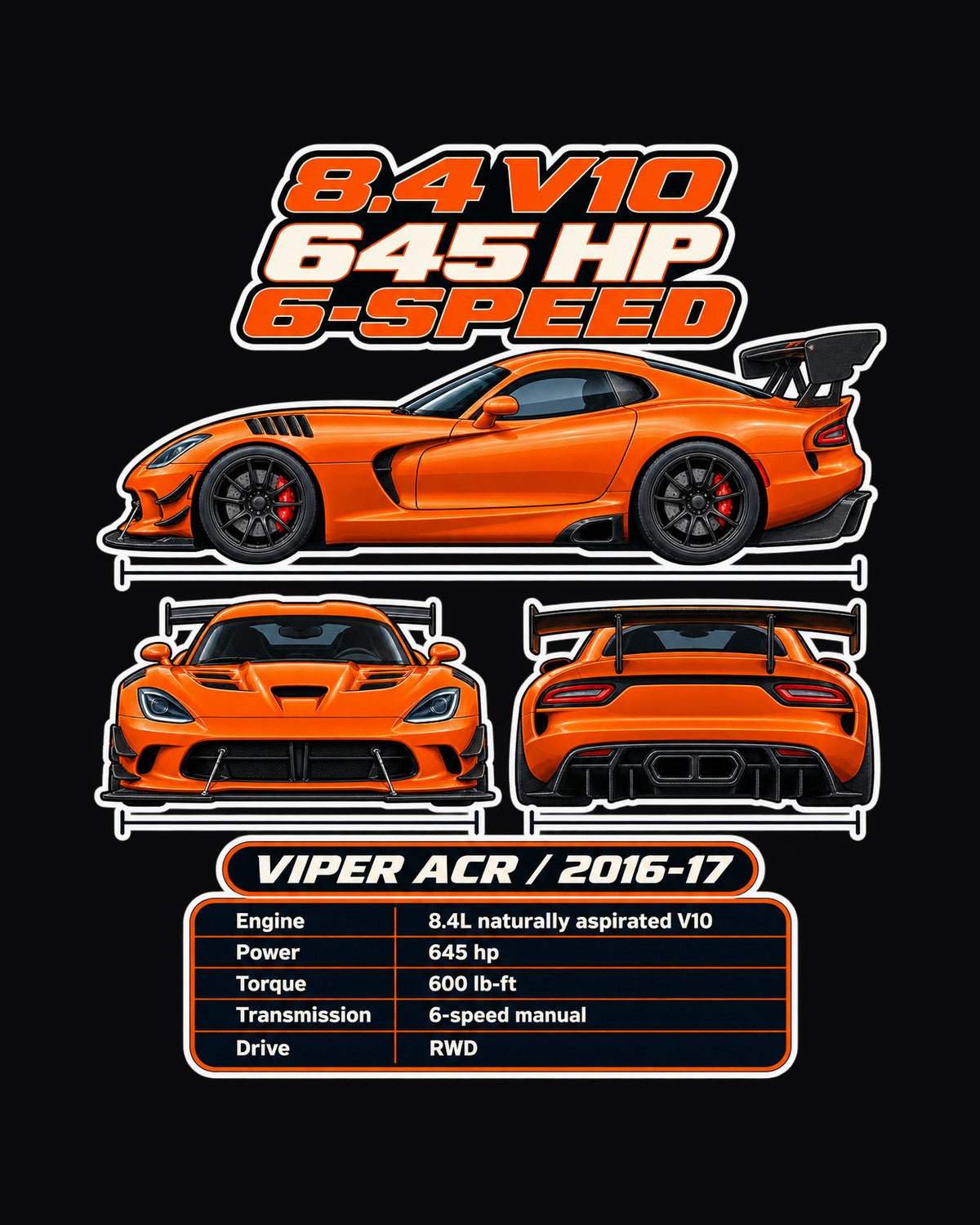 Dodge Viper Acr Spec Sheet Full-Back Graphic Tee design only