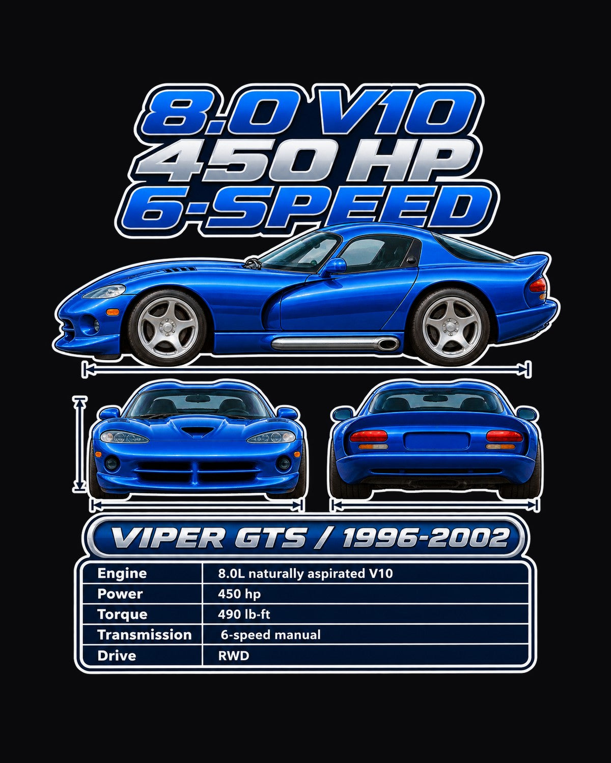 Dodge Viper Gts Spec Sheet Full-Back Graphic Tee design only