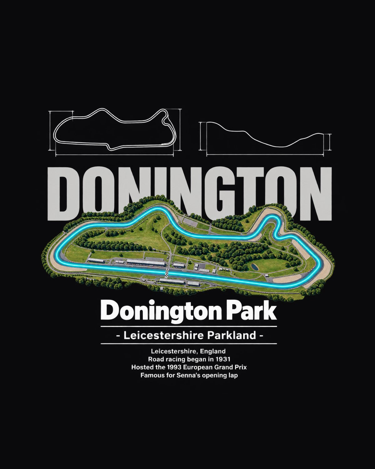 Donington Park Track Layout Blueprint Full-Back Graphic Tee design only