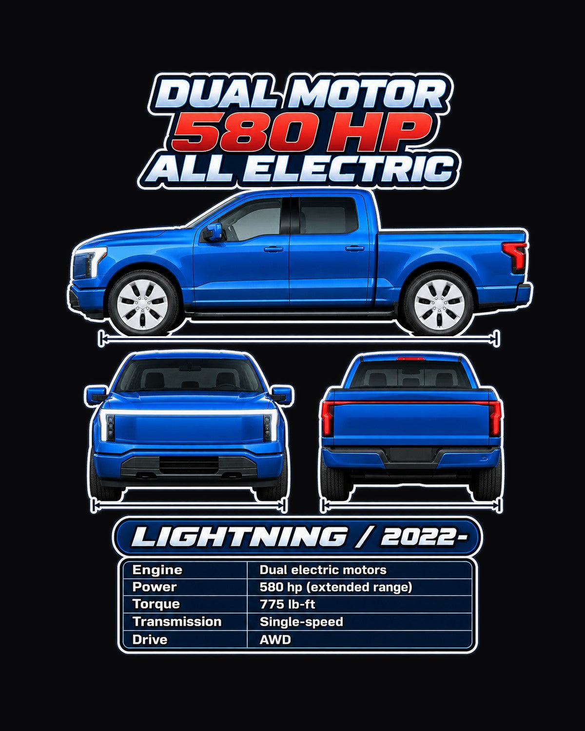 Ford F150 Lightning Spec Sheet Full-Back Graphic Tee design only