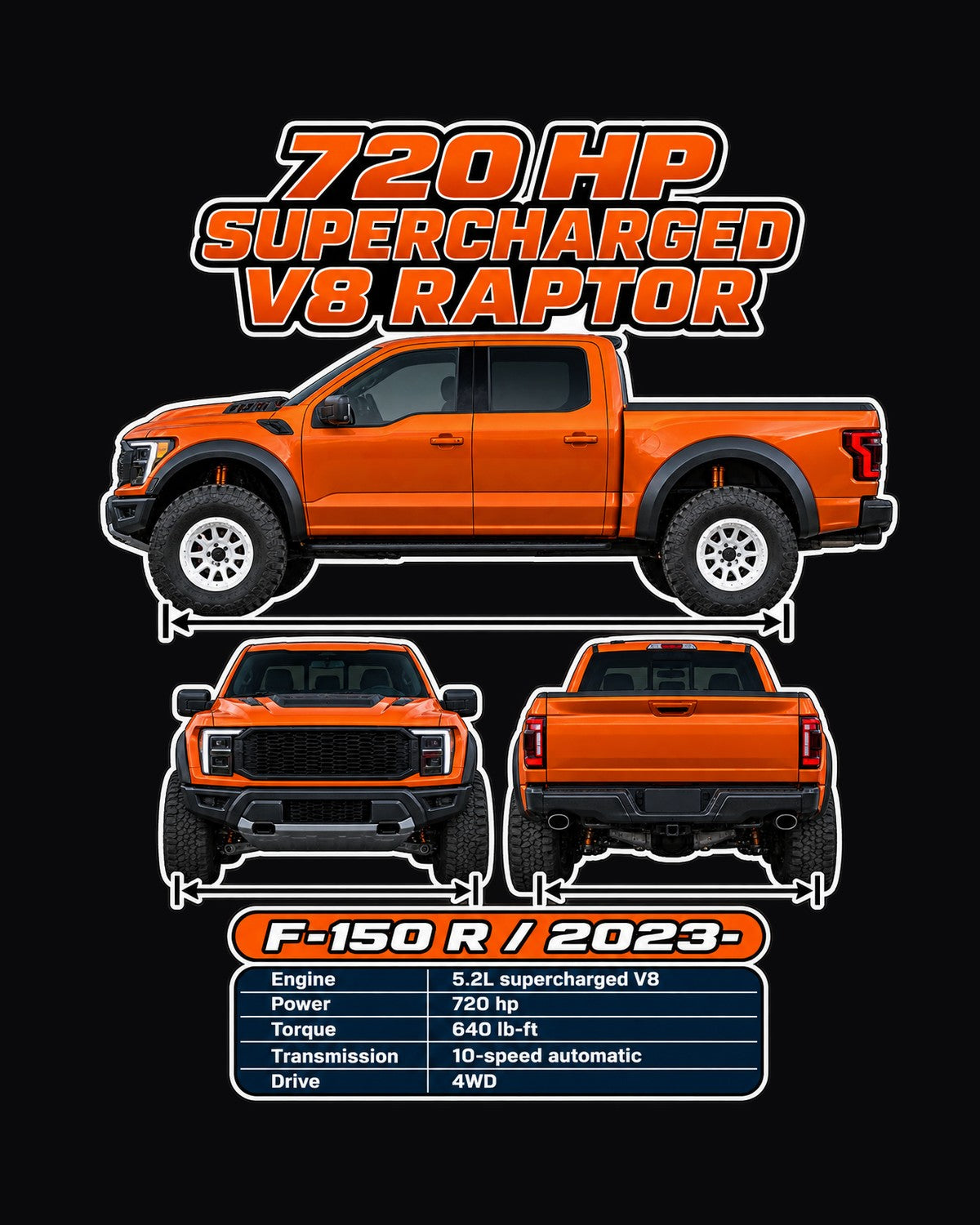 Ford F150 Raptor R Spec Sheet Full-Back Graphic Tee design only