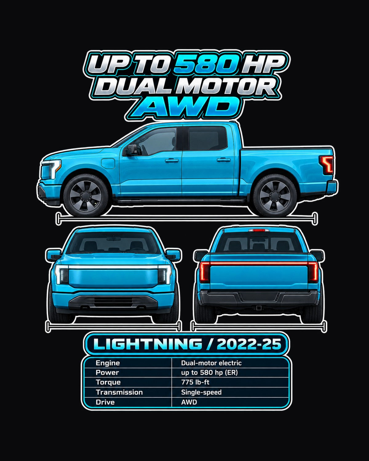 Ford F 150 Lightning Spec Sheet Full-Back Graphic Tee design only