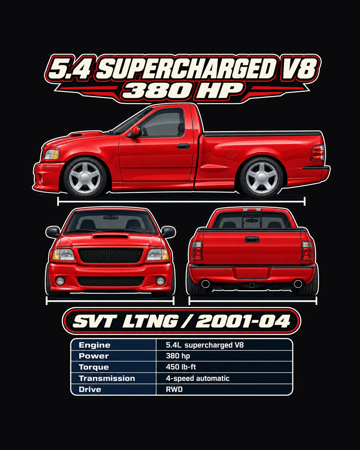 Ford F 150 SVT Lightning Spec Sheet Full-Back Graphic Tee design only
