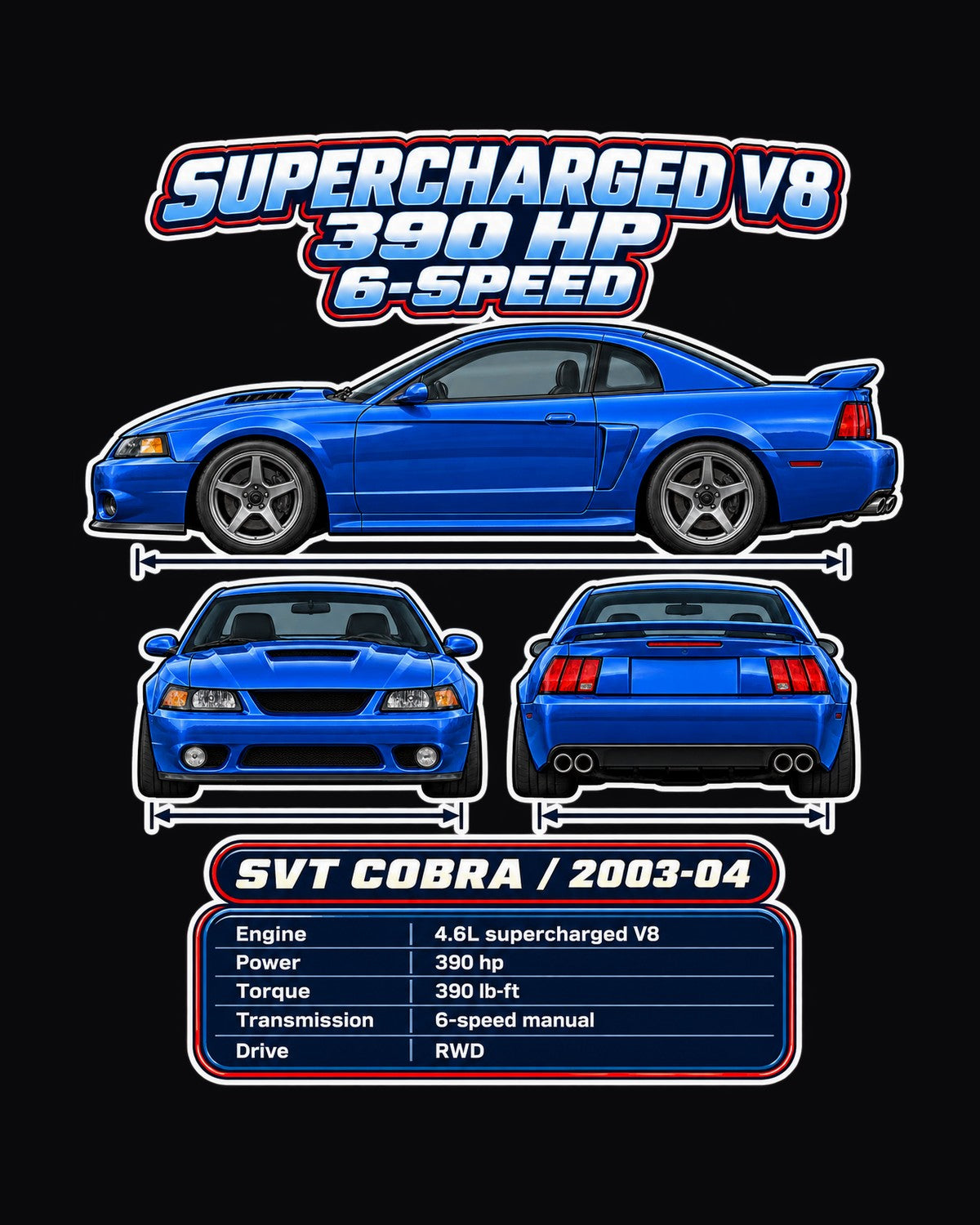 Ford SVT Cobra Terminator Spec Sheet Full-Back Graphic Tee design only