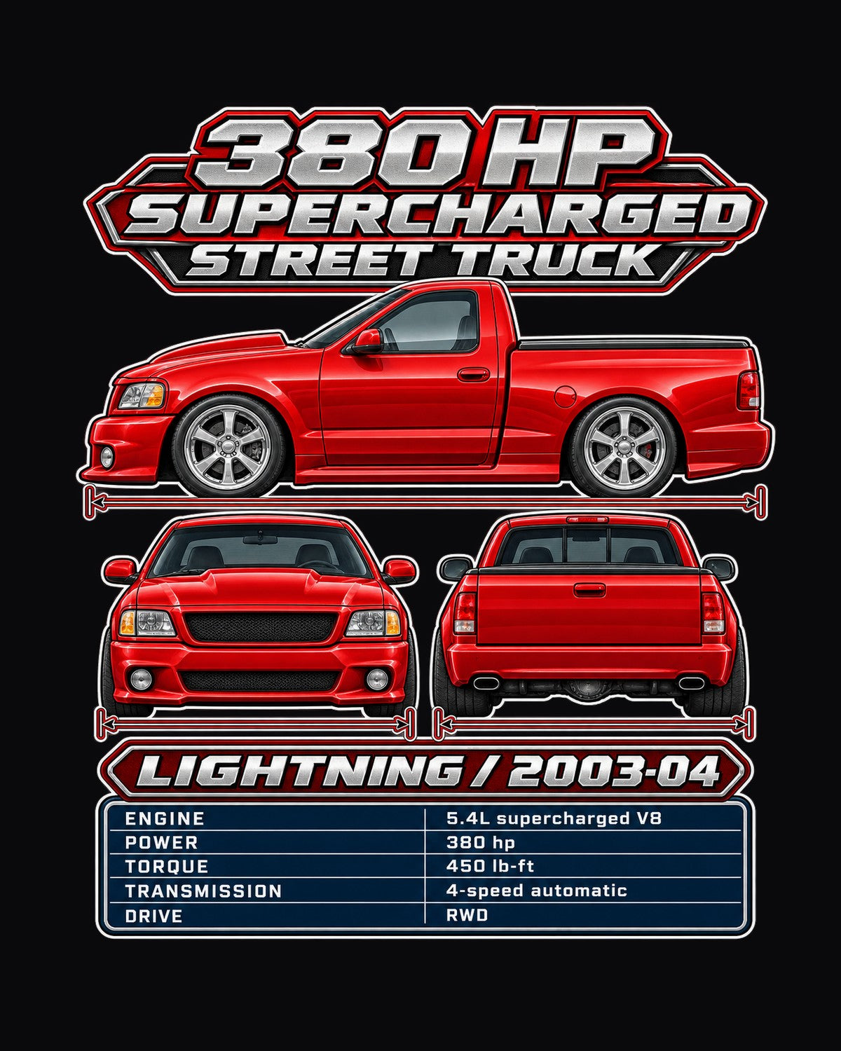 Ford SVT Lightning Spec Sheet Full-Back Graphic Tee design only