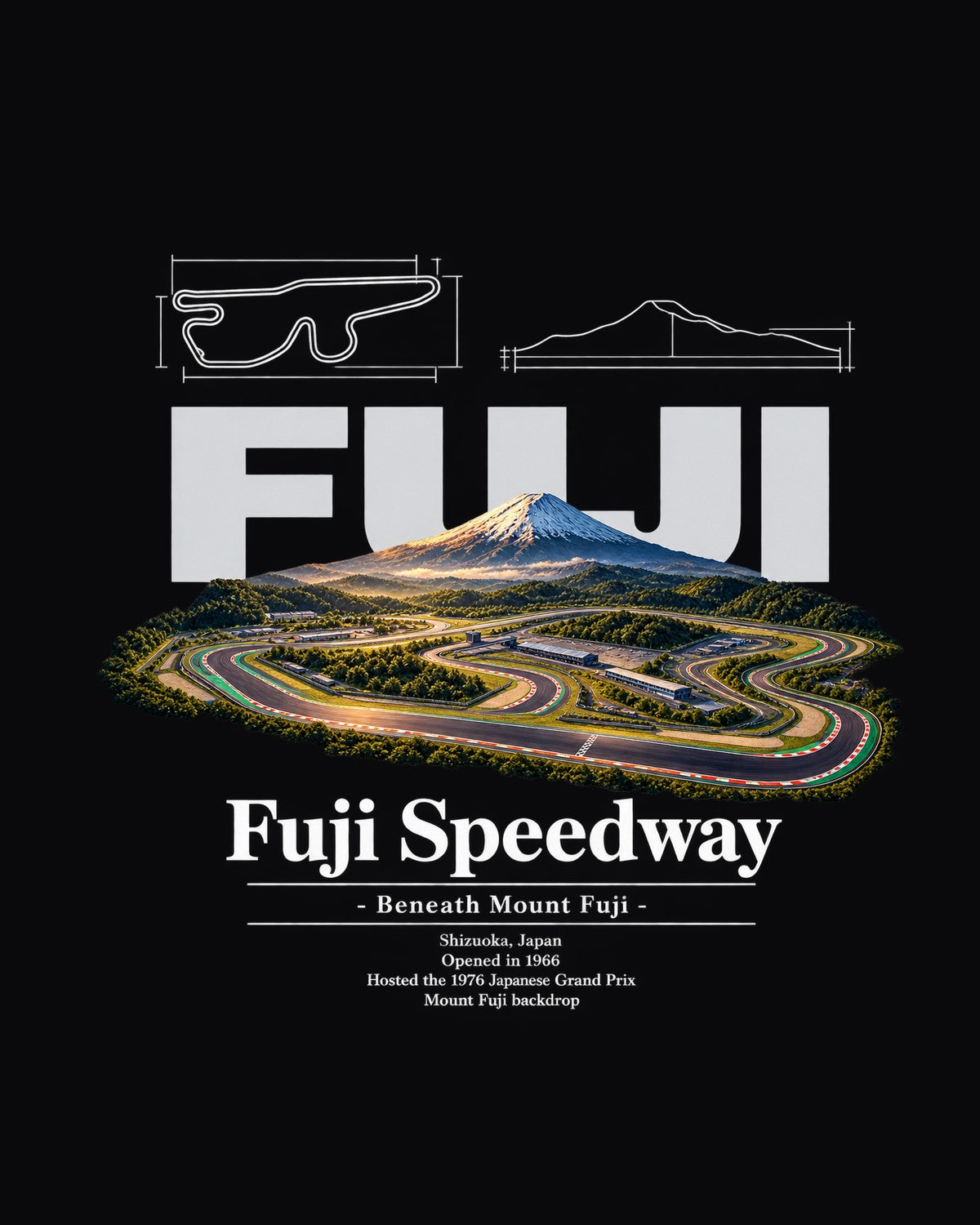 Fuji Speedway Track Layout Blueprint Full-Back Graphic Tee design only