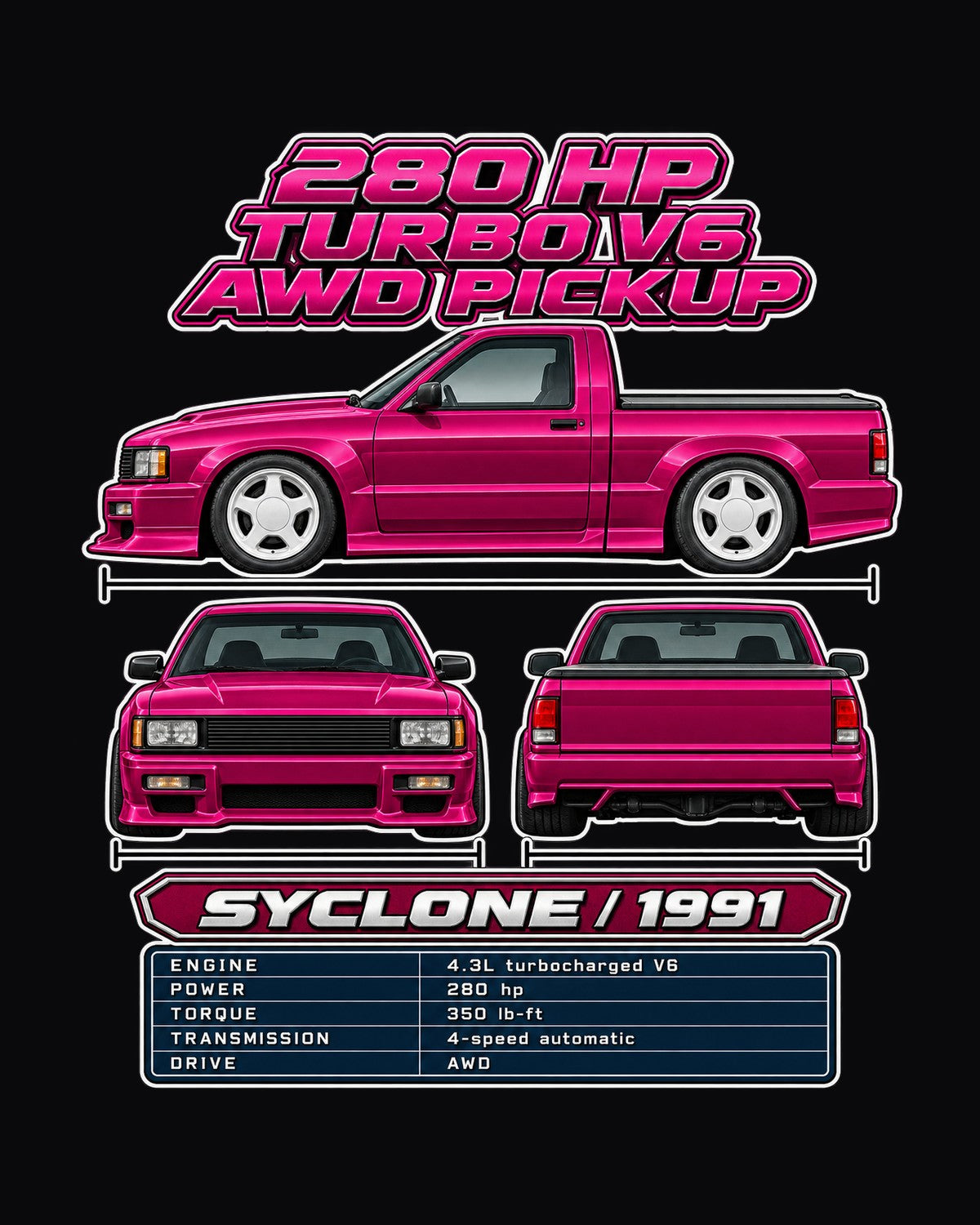 GMC Syclone Spec Sheet Full-Back Graphic Tee design only