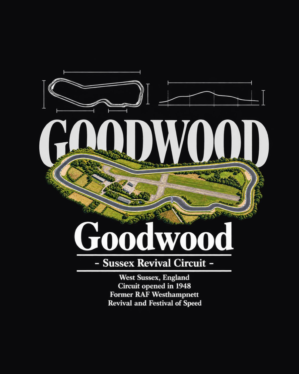 Goodwood Track Layout Blueprint Full-Back Graphic Tee design only