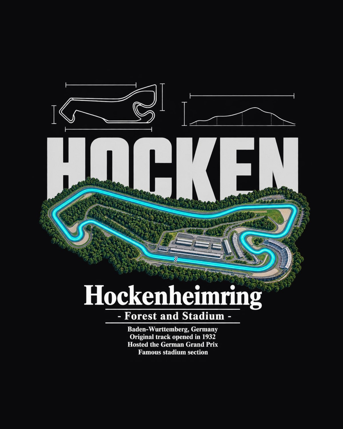 Hockenheimring Track Layout Blueprint Full-Back Graphic Tee design only