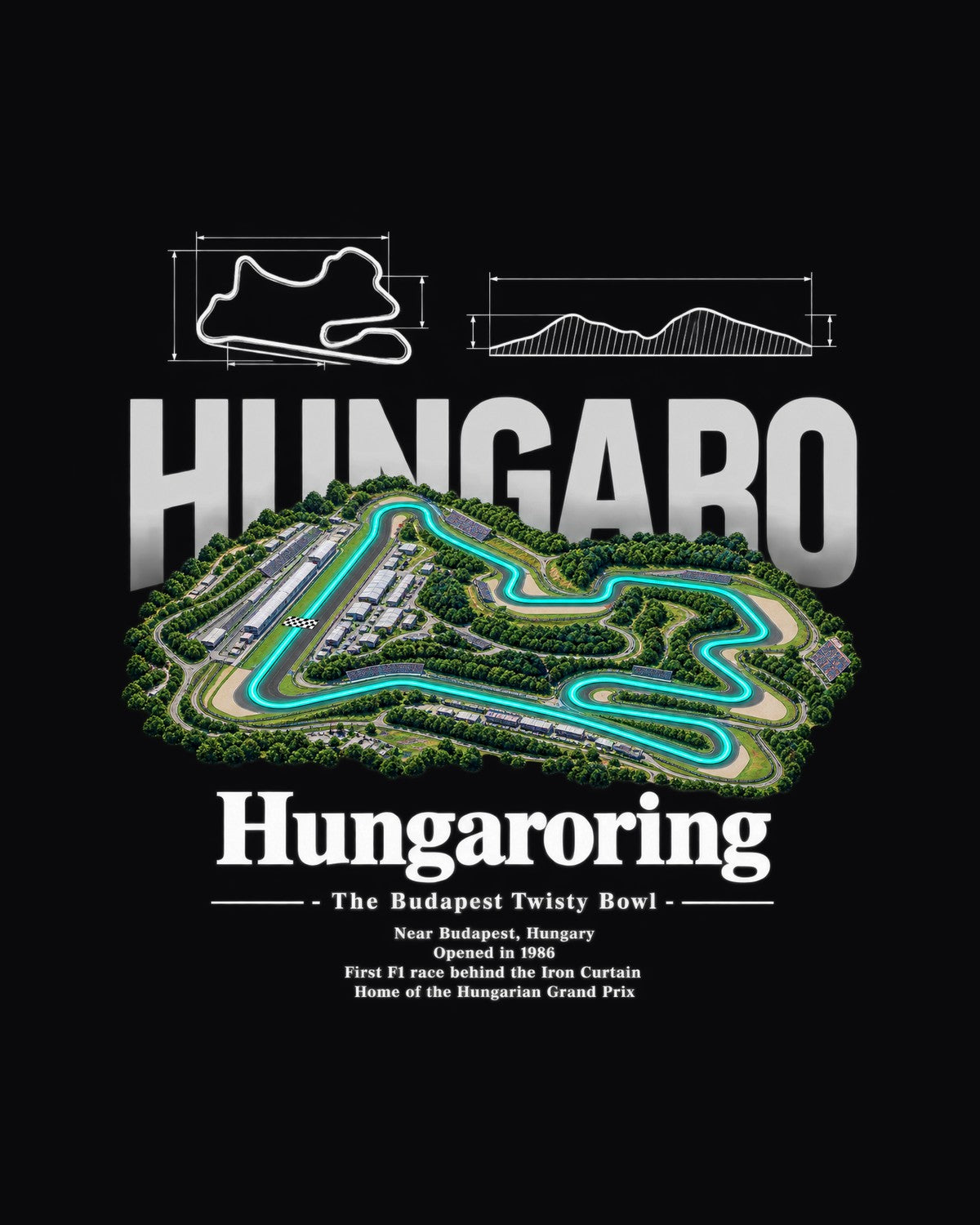 Hungaroring Track Layout Blueprint Full-Back Graphic Tee design only