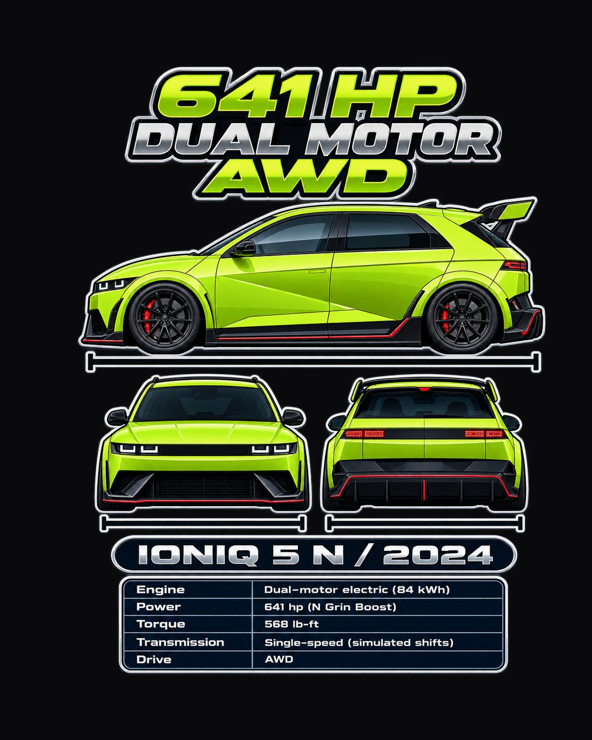 Hyundai Ioniq 5 N Spec Sheet Full-Back Graphic Tee design only