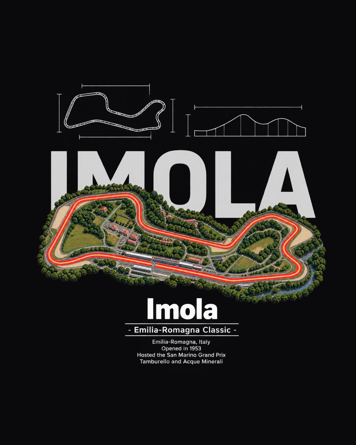 Imola Track Layout Blueprint Full-Back Graphic Tee design only