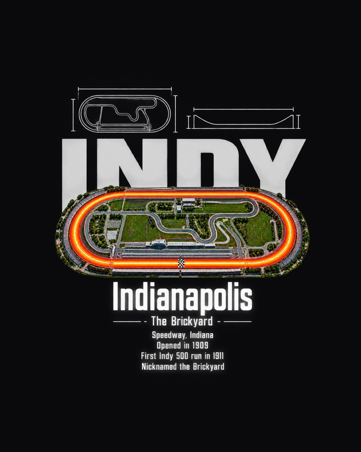 Indianapolis Track Layout Blueprint Full-Back Graphic Tee design only