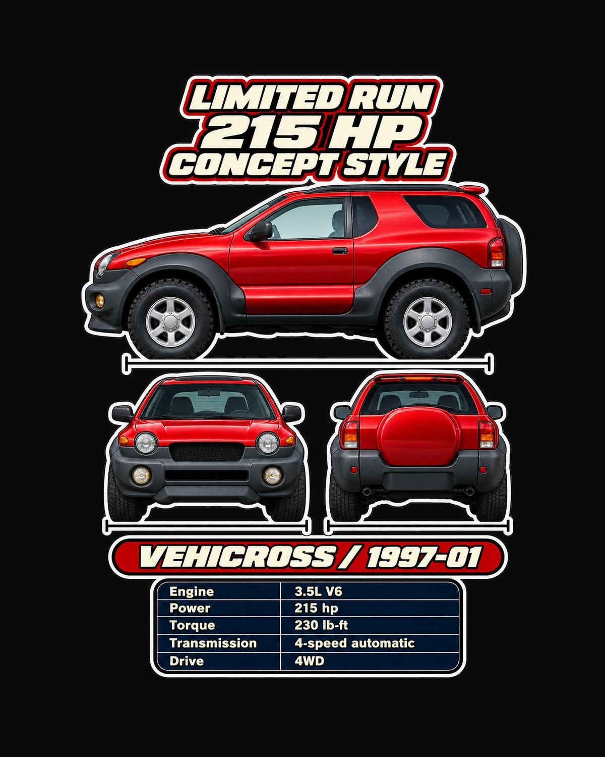 Isuzu Vehicross Spec Sheet Full-Back Graphic Tee design only