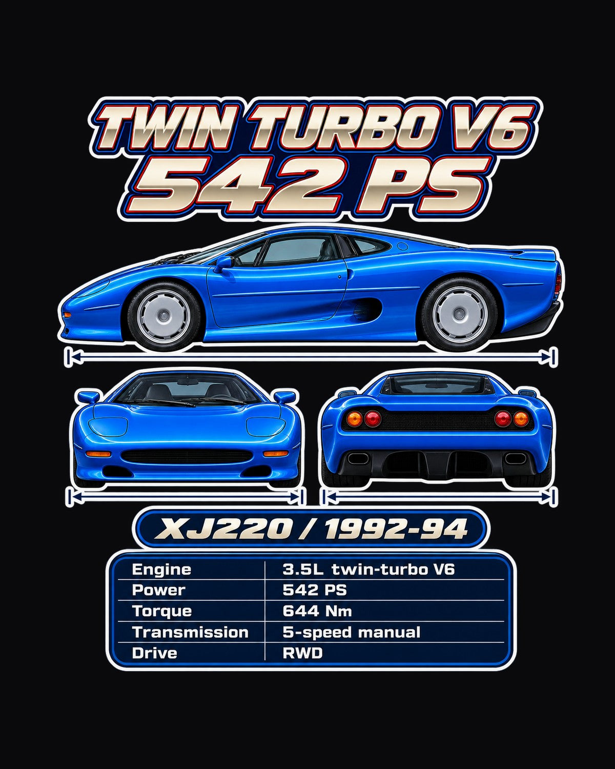 Jaguar Xj220 Spec Sheet Full-Back Graphic Tee design only