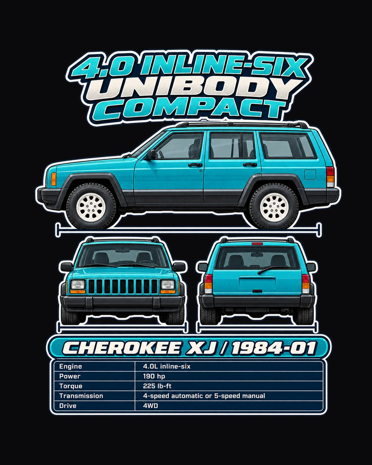 Jeep Cherokee Xj Spec Sheet Full-Back Graphic Tee design only