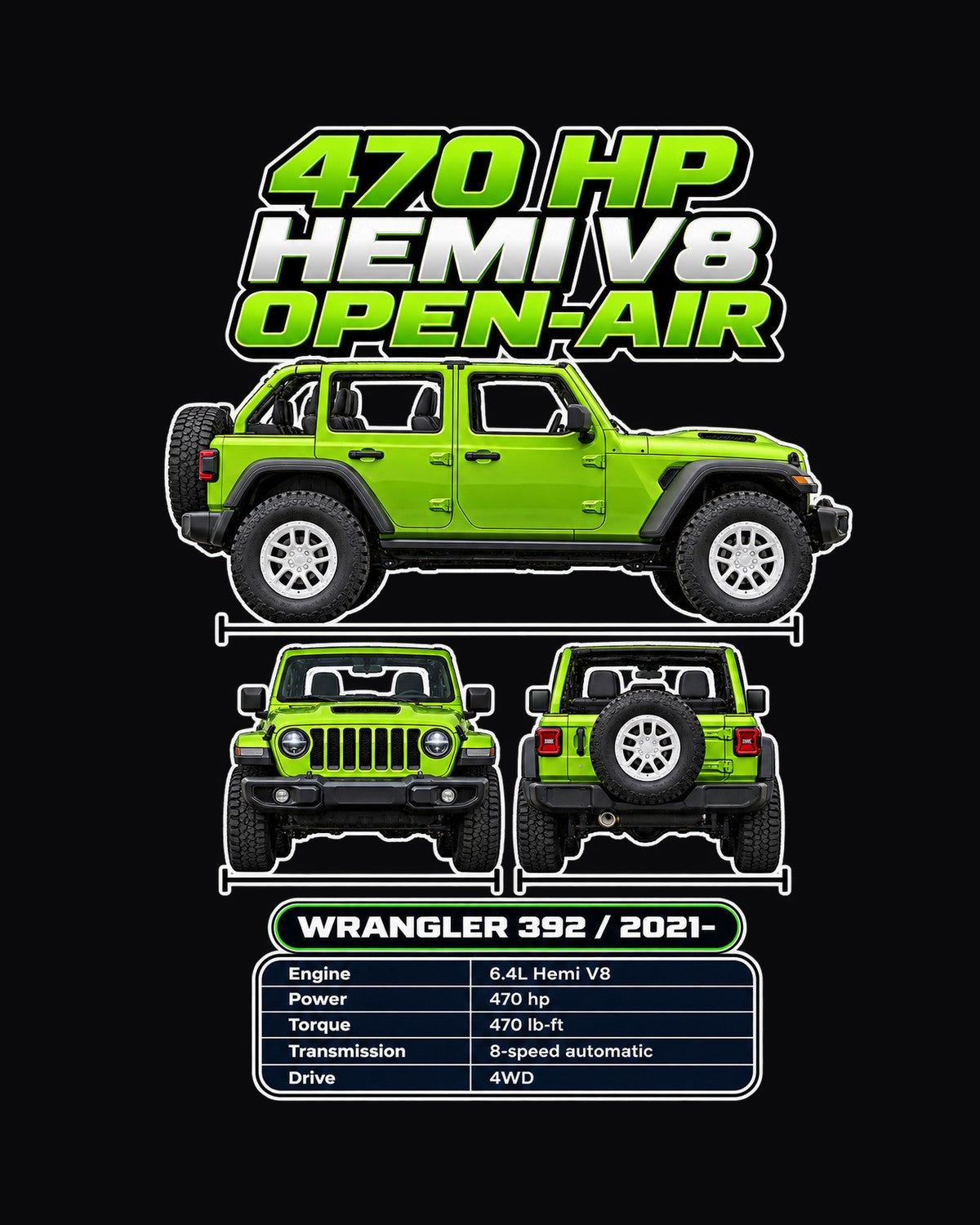 Jeep Wrangler 392 Spec Sheet Full-Back Graphic Tee design only
