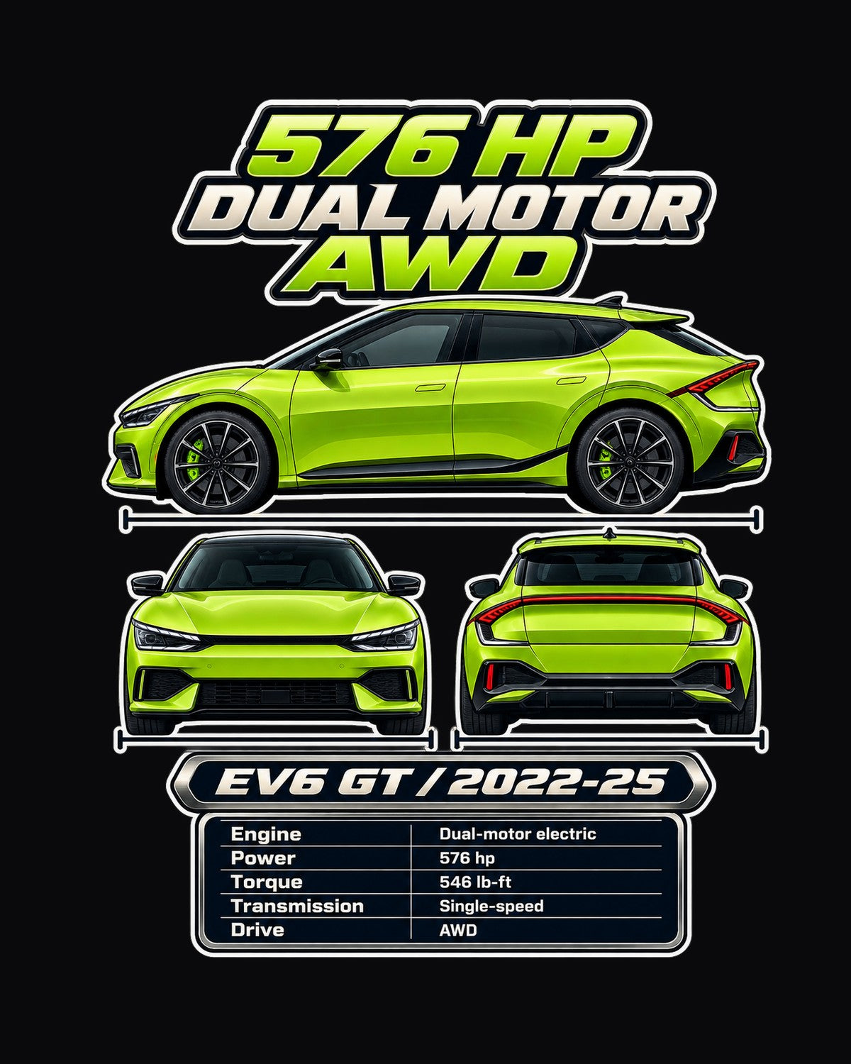 Kia Ev6 Gt Spec Sheet Full-Back Graphic Tee design only