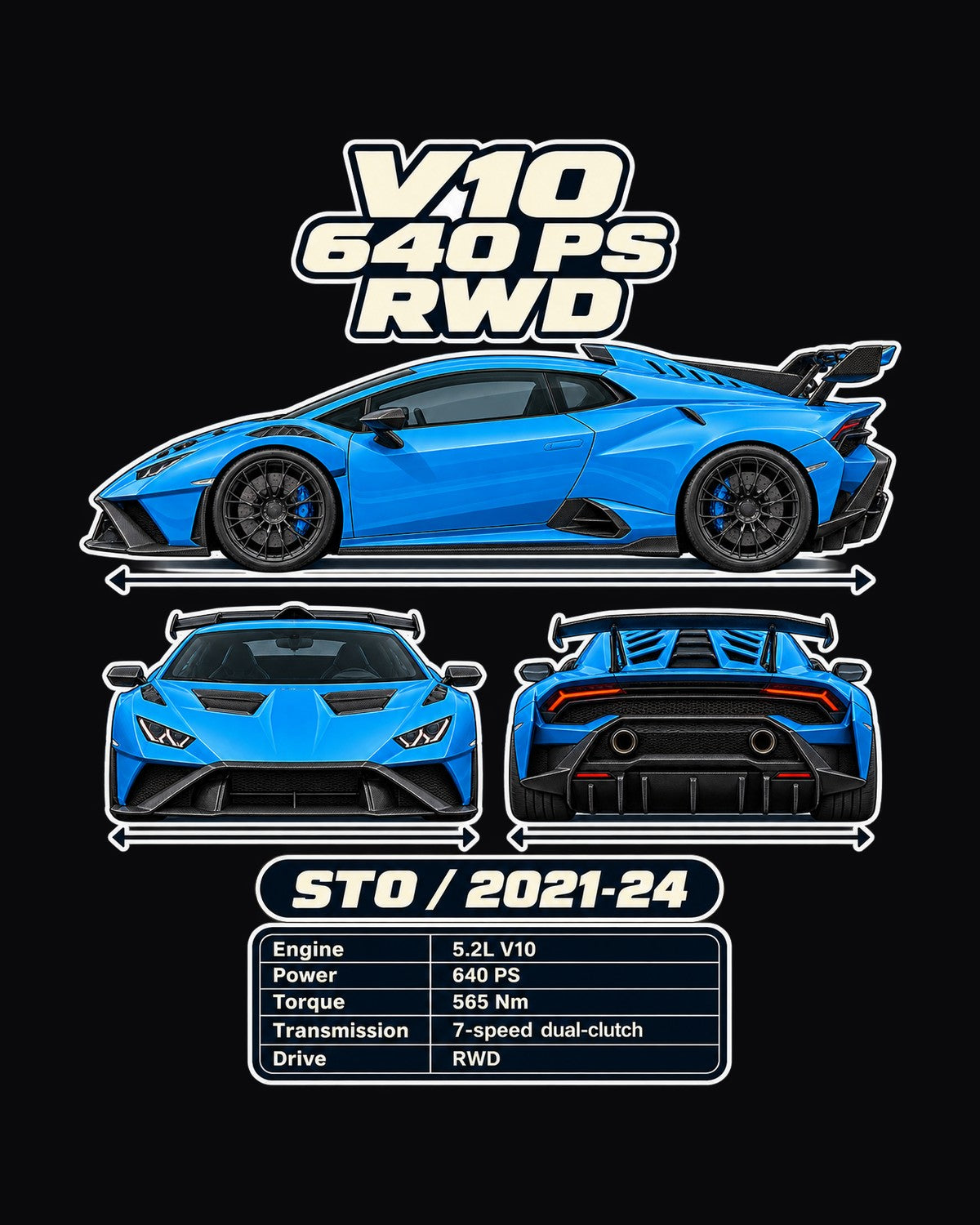 Lamborghini Huracan Sto Spec Sheet Full-Back Graphic Tee design only