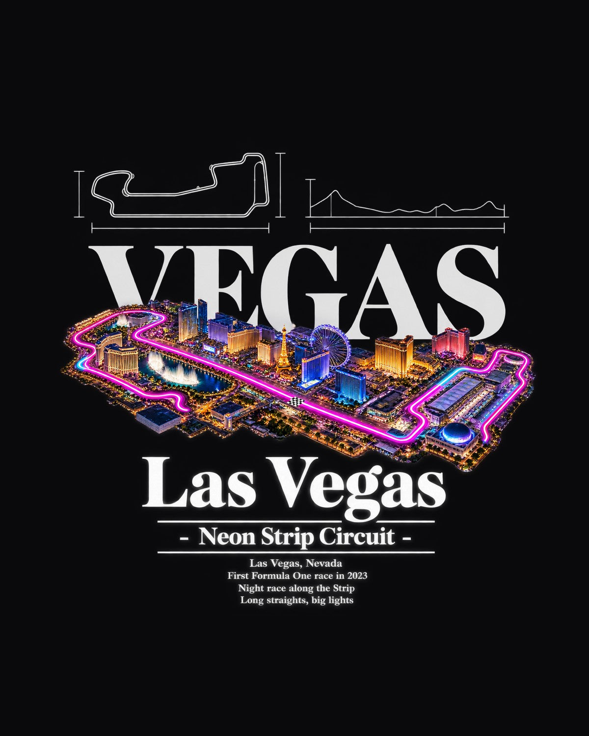 Las Vegas Track Layout Blueprint Full-Back Graphic Tee design only