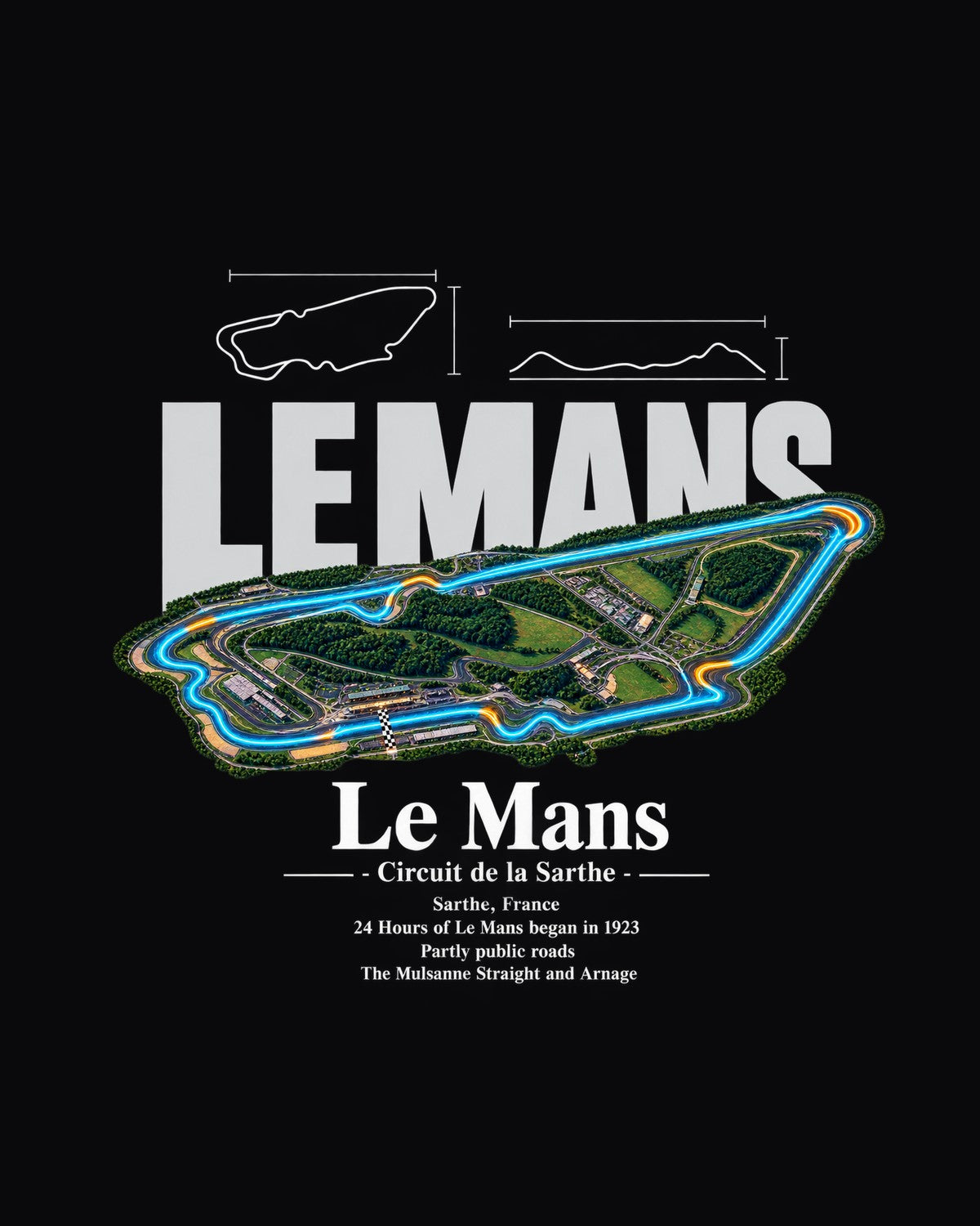 Le Mans Track Layout Blueprint Full-Back Graphic Tee design only