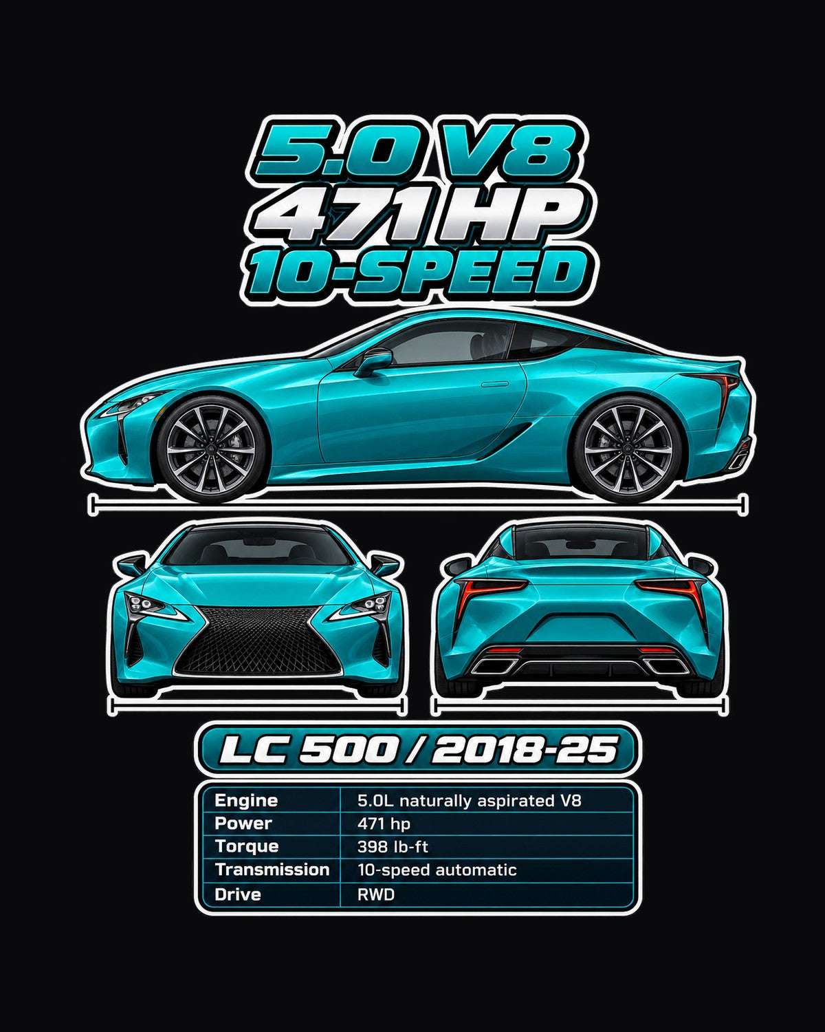 Lexus Lc 500 Spec Sheet Full-Back Graphic Tee design only