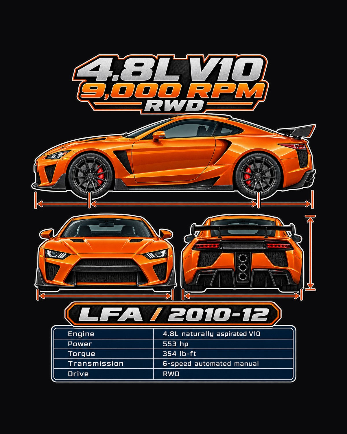 Lexus Lfa Spec Sheet Full-Back Graphic Tee design only