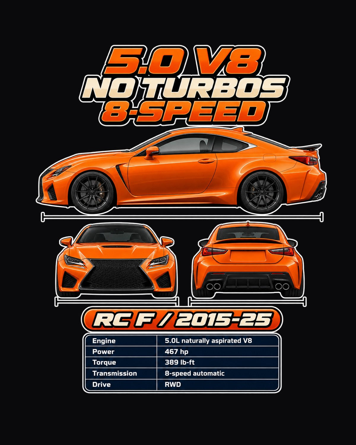 Lexus Rc F Spec Sheet Full-Back Graphic Tee design only