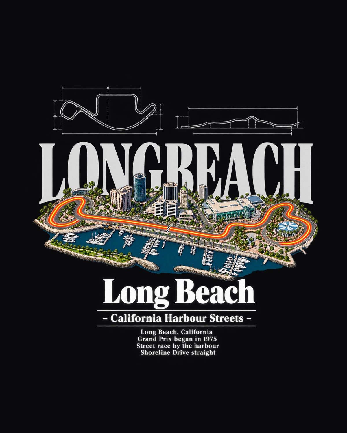 Long Beach Track Layout Blueprint Full-Back Graphic Tee design only