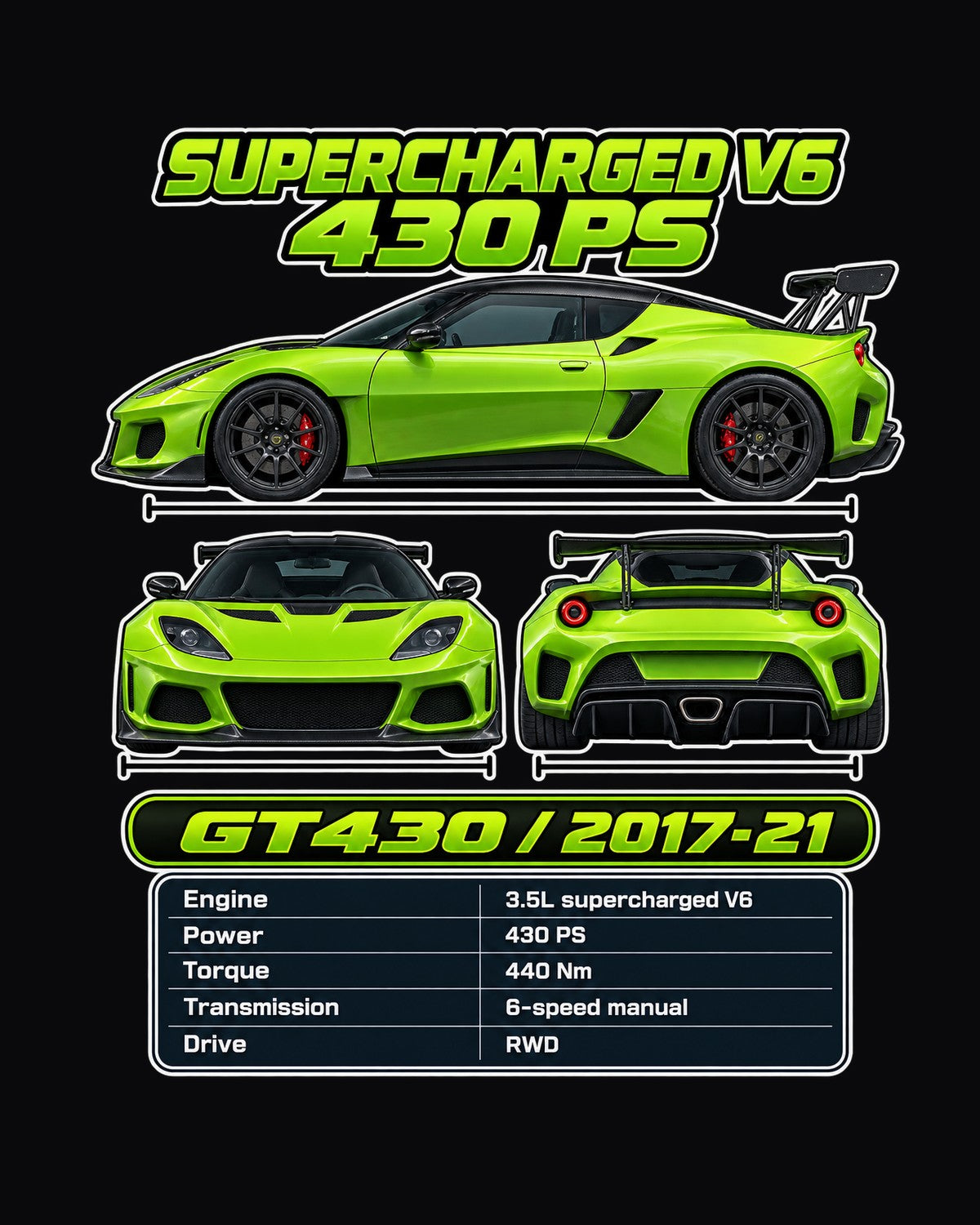 Lotus Evora Gt430 Spec Sheet Full-Back Graphic Tee design only