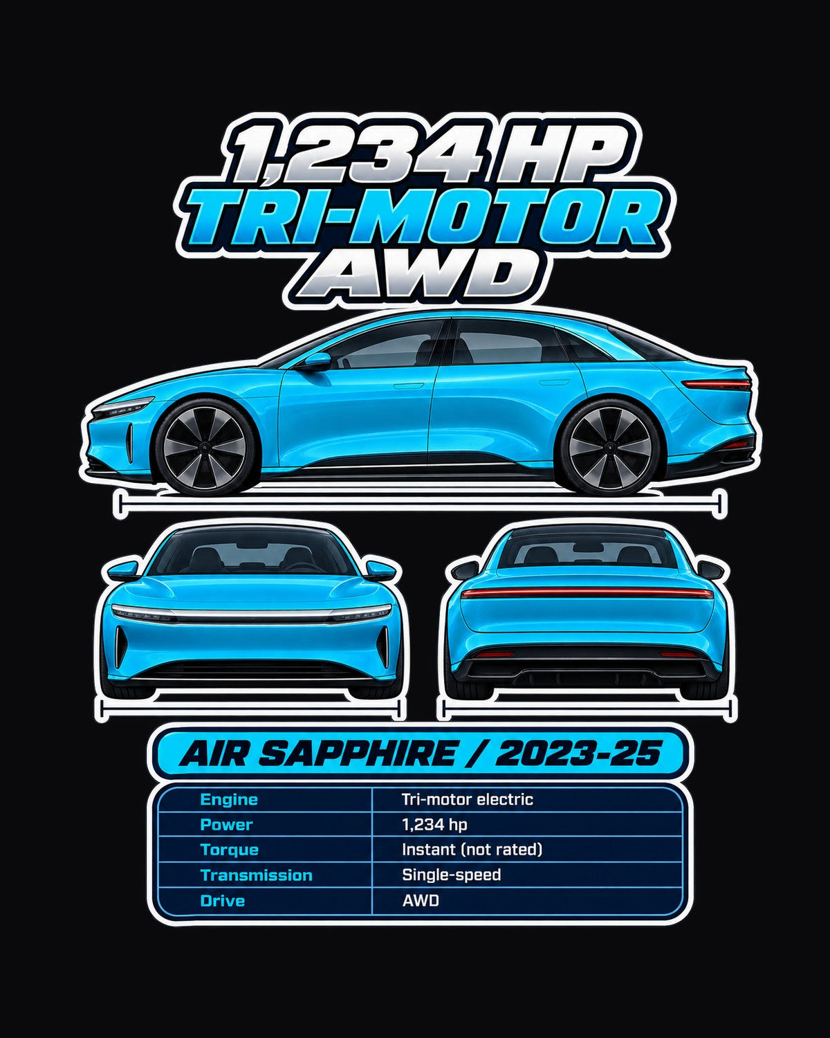 Lucid Air Sapphire Spec Sheet Full-Back Graphic Tee design only