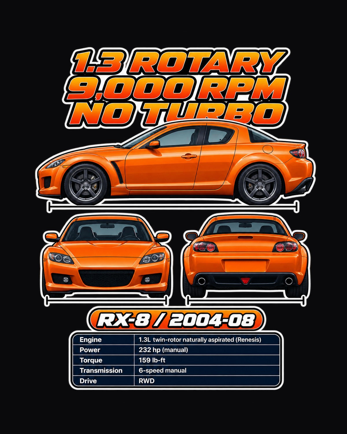 Mazda Rx 8 Spec Sheet Full-Back Graphic Tee design only