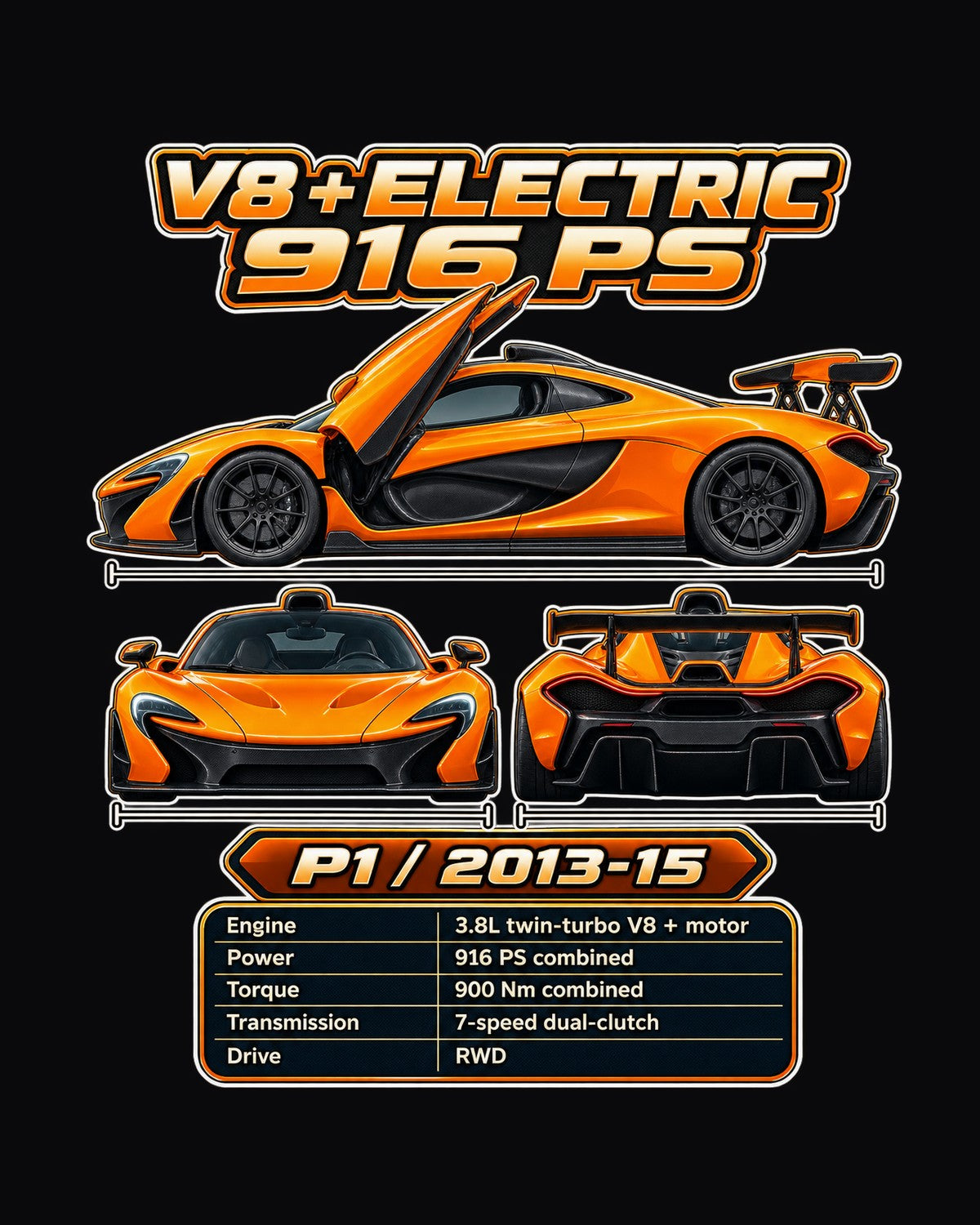 Mclaren P1 Spec Sheet Full-Back Graphic Tee design only