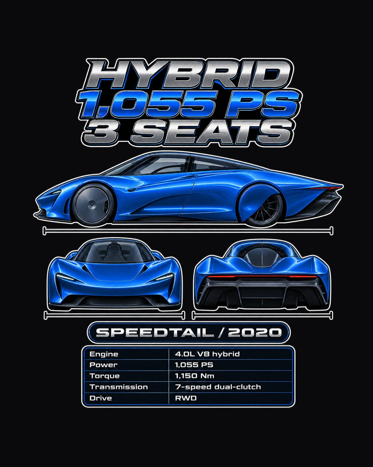 Mclaren Speedtail Spec Sheet Full-Back Graphic Tee design only