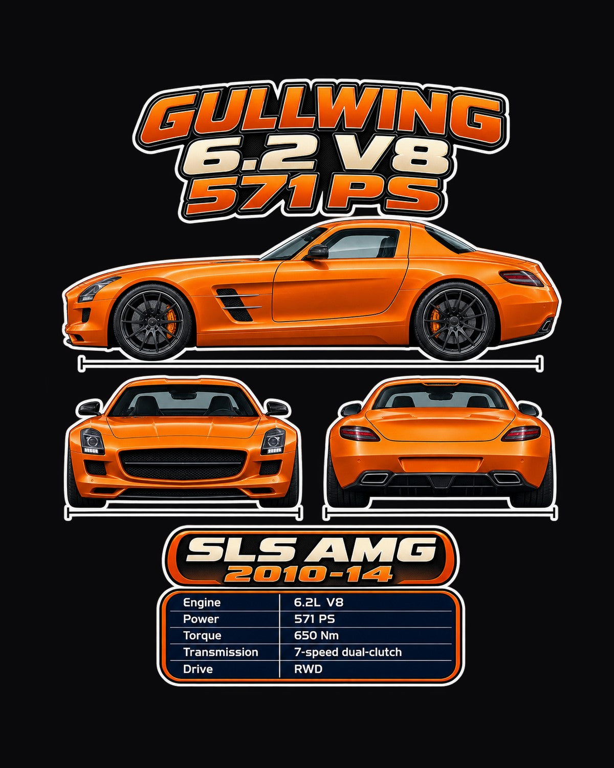 Mercedes Sls AMG Spec Sheet Full-Back Graphic Tee design only