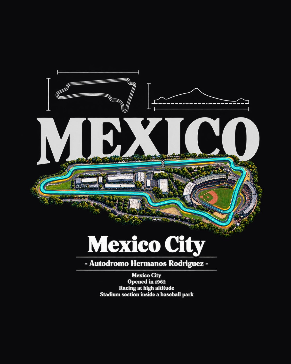 Mexico City Track Layout Blueprint Full-Back Graphic Tee design only