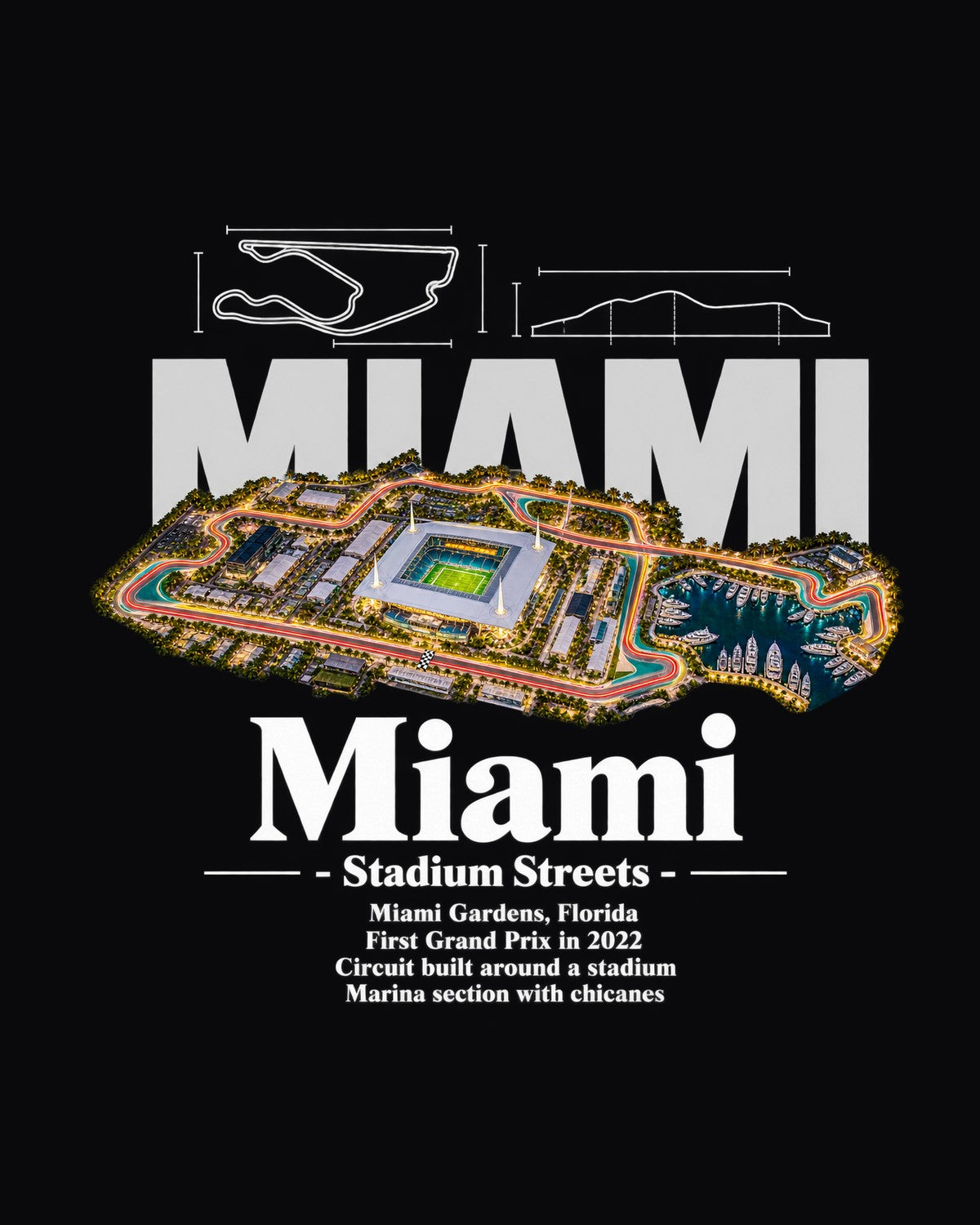 Miami Track Layout Blueprint Full-Back Graphic Tee design only
