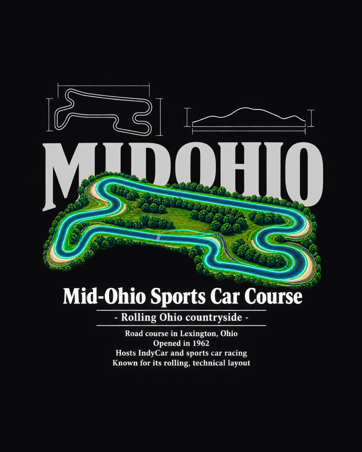 Mid-Ohio Sports Car Course Track Layout Blueprint Full-Back Graphic Tee design only