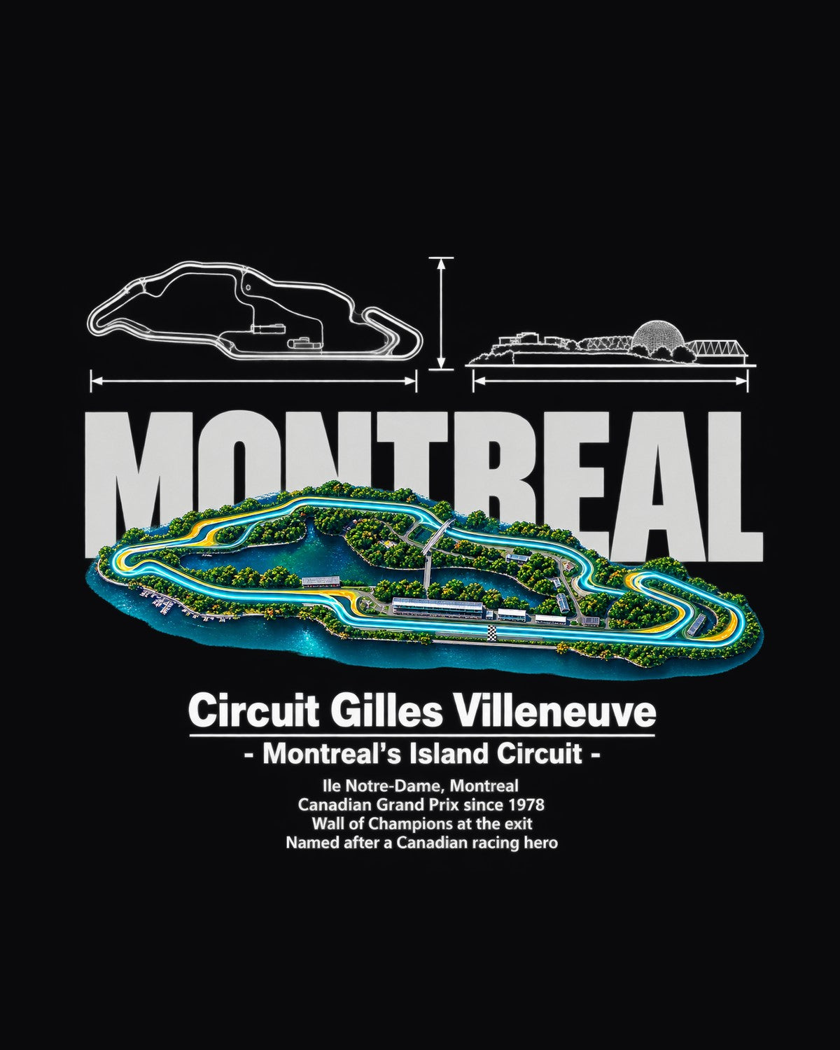 Circuit Gilles Villeneuve Track Layout Blueprint Full-Back Graphic Tee design only