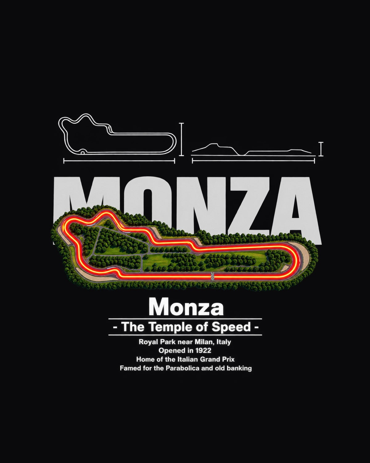 Monza Track Layout Blueprint Full-Back Graphic Tee design only