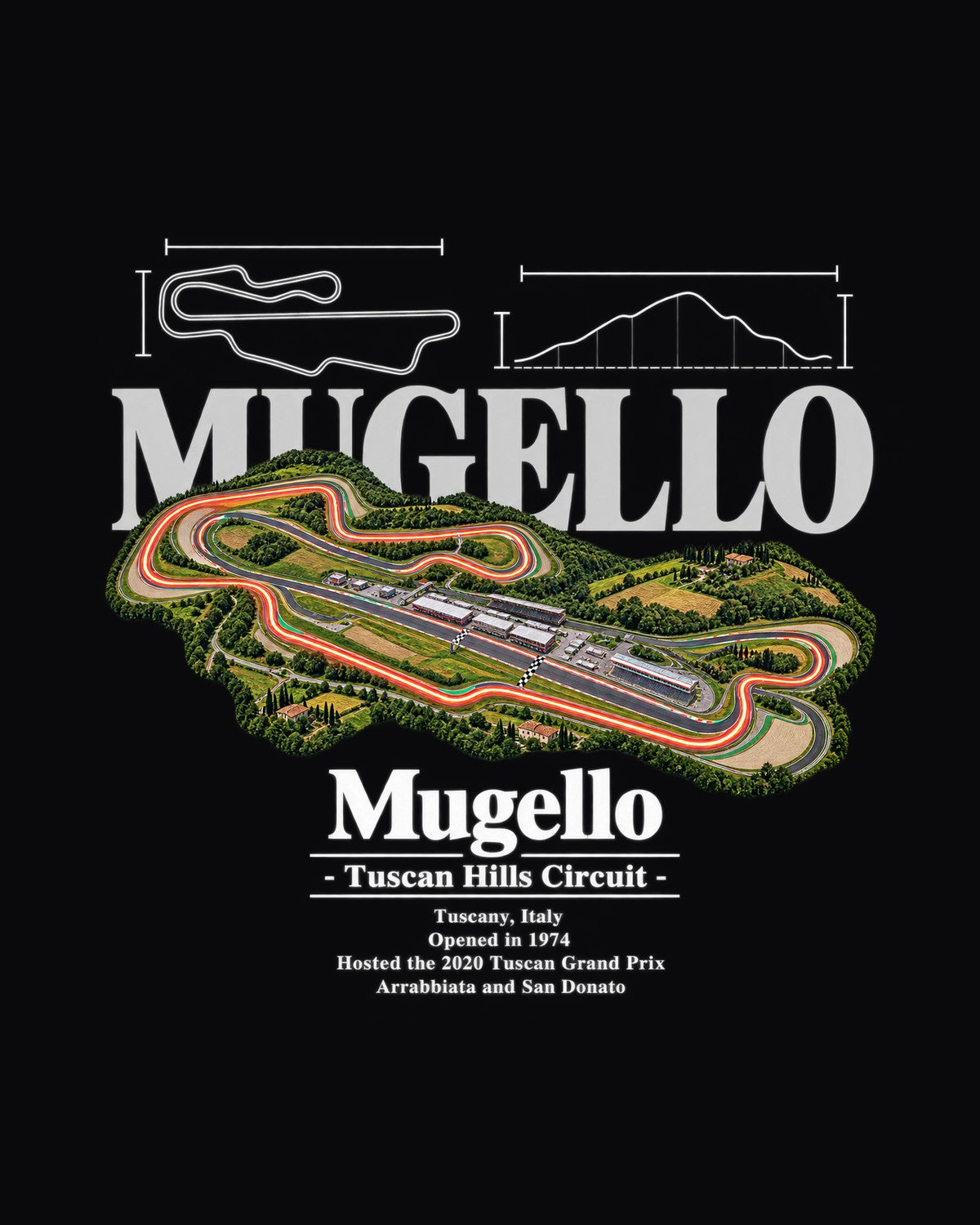 Mugello Track Layout Blueprint Full-Back Graphic Tee design only