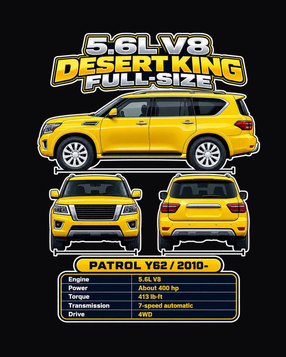 Nissan Patrol Y62 Spec Sheet Full-Back Graphic Tee design only