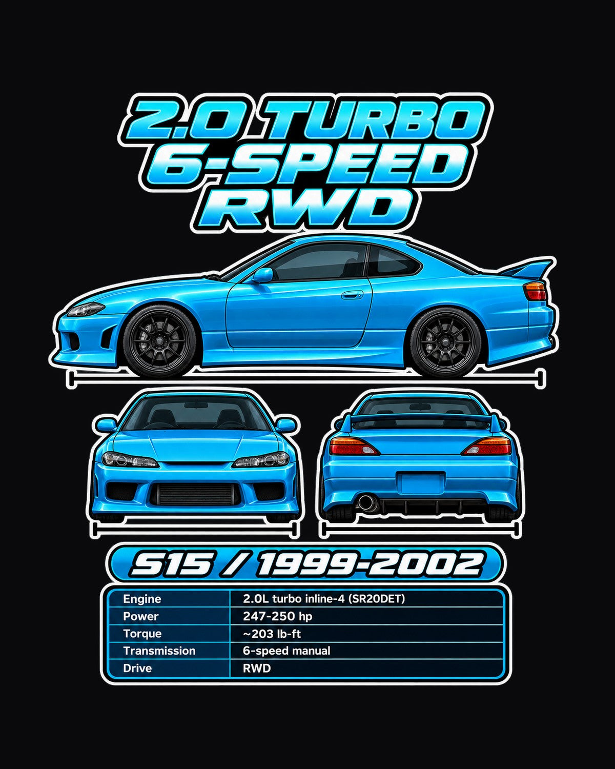 Nissan Silvia S15 Spec Sheet Full-Back Graphic Tee design only