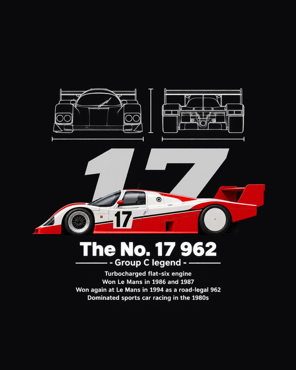 No. 17 962 Race Car Blueprint Full-Back Graphic Tee design only