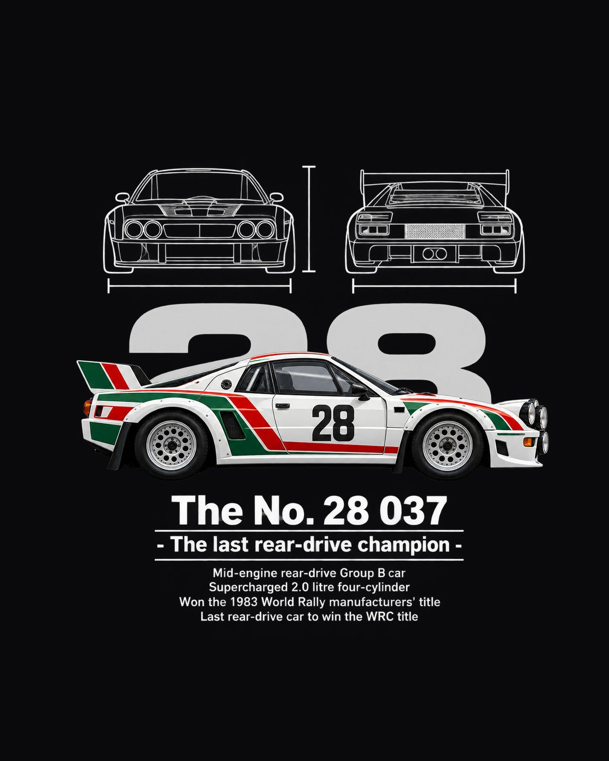 No. 28 037 Race Car Blueprint Full-Back Graphic Tee design only