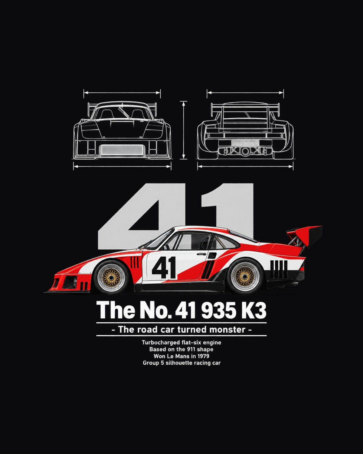 No. 41 935 K3 Race Car Blueprint Full-Back Graphic Tee design only