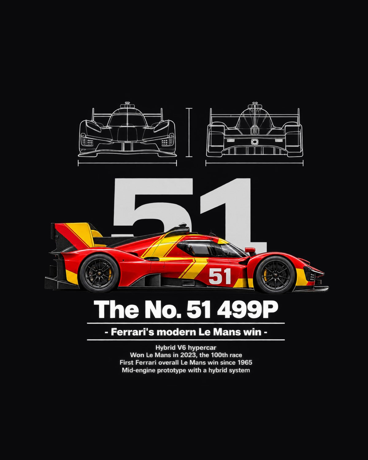 No. 51 499P Race Car Blueprint Full-Back Graphic Tee design only
